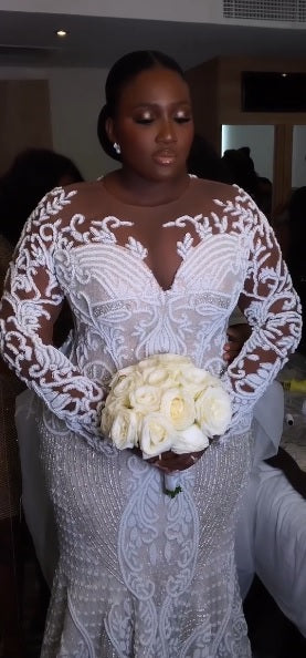 C2025-NLSPS - beaded long sleeve plus size wedding gown