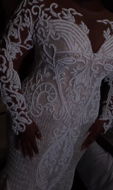 C2025-NLSPS - beaded long sleeve plus size wedding gown