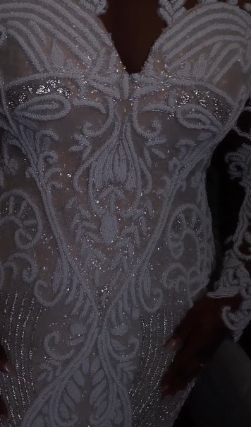 C2025-NLSPS - beaded long sleeve plus size wedding gown