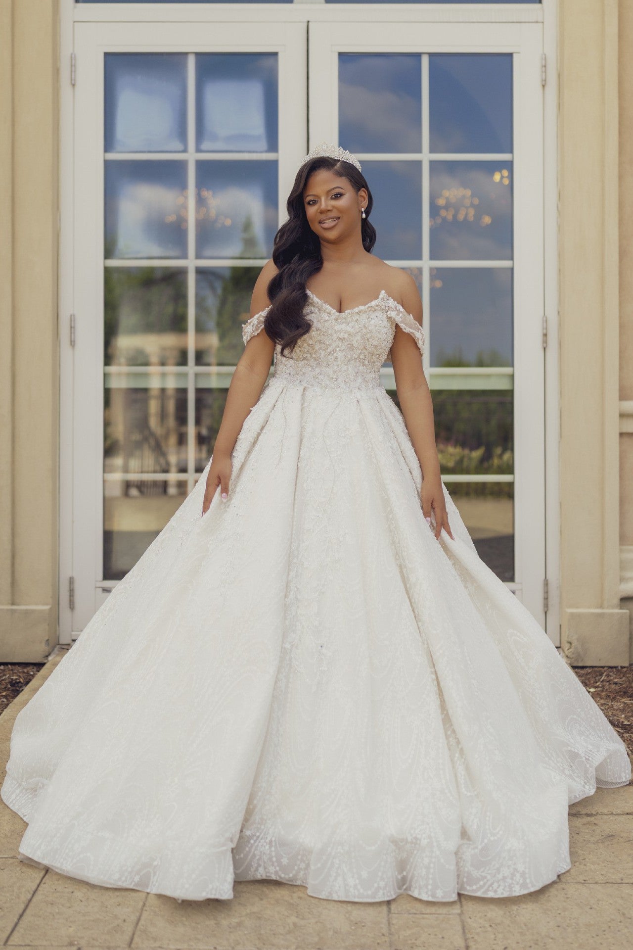 C2025-EA2708 - off the shoulder beaded wedding ball gown