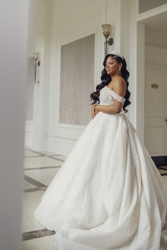 C2025-EA2708 - off the shoulder beaded wedding ball gown