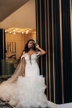 C2023-OSF87 - off the shoulder strapless fit-to-flare lace up back wedding gown