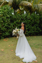C2023-SAB11 strapless a-line beaded lace wedding gown with detachable bishop long sleeves