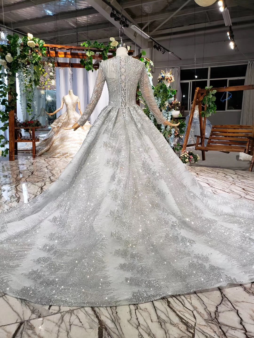 Style 0720-104 - Crystal beaded long sleeve formal ball gown