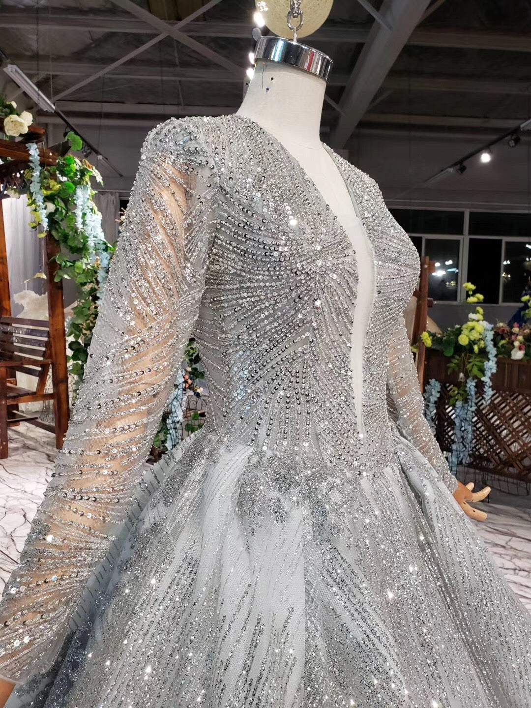 Style 0720-104 - Crystal beaded long sleeve formal ball gown