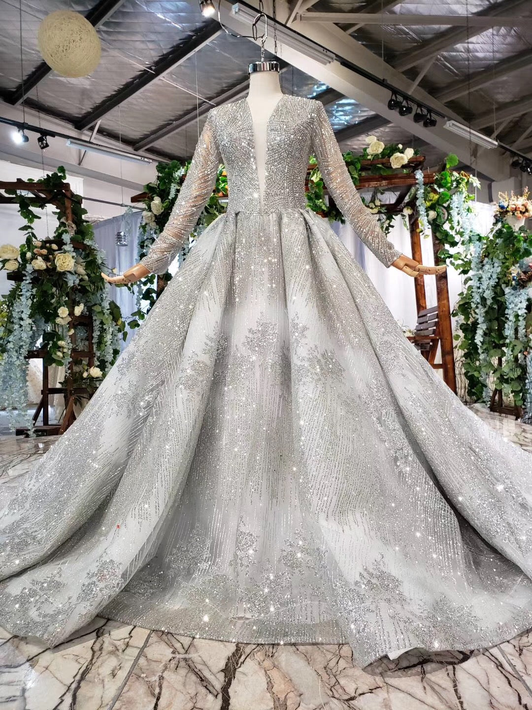 Style 0720-104 - Crystal beaded long sleeve formal ball gown