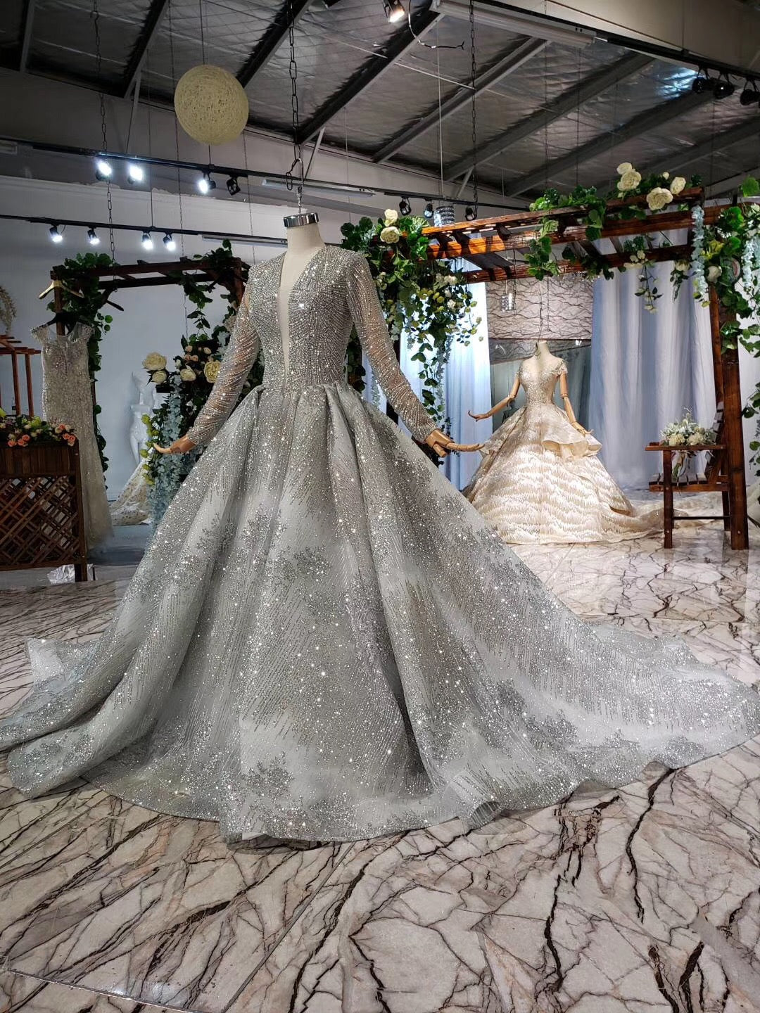 Style 0720-104 - Crystal beaded long sleeve formal ball gown