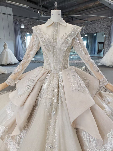 Style 80921 - Long sleeve wedding gown with collar