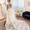 C2023-SLS017 sheer long sleeve v-neck a-line lace wedding gown