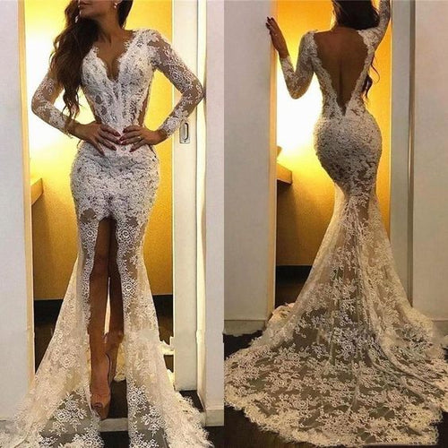 C2022-LSS003 - Vestido de novia sexy de manga larga de alta costura