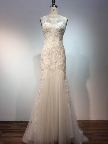 Style 11018 F Sleeveless illusion neckline wedding dress