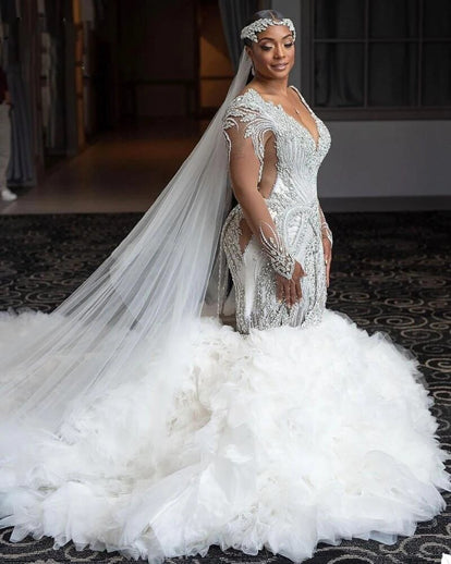 knee length dresses for ladies Sheer illusion long sleeve wedding gown with bling,DS4608 – DSProm main image 1