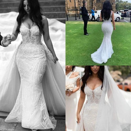 C2022-mc335 - Vestido de novia sirena sin mangas con pedrería y cristales