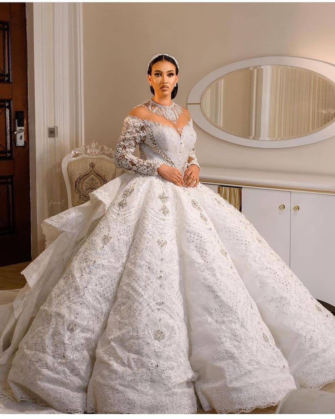 C2022-BGS770b - Long sleeve formal ball gown style wedding dress with bling