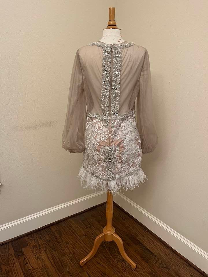 C2022-JD - Sheer illusion sleeve cocktail dress dance outfit