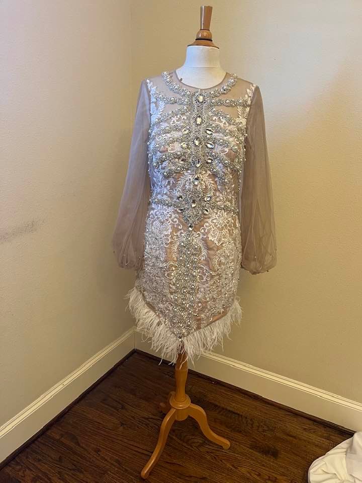 C2022-JD - Sheer illusion sleeve cocktail dress dance outfit