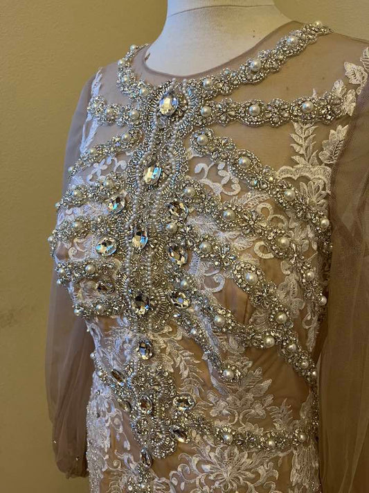 C2022-JD - Sheer illusion sleeve cocktail dress dance outfit