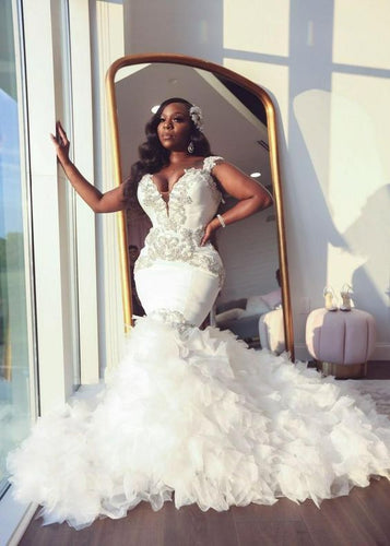 C2022-BLP577  Plus Size Fit-and-Flare wedding gown with bling