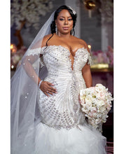 C2023-OS61P - off the shoulder plus size beaded wedding gown with bling