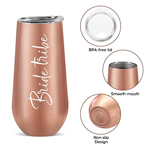 Ugiftcorner Bride Tribe Gifts Lot de 8 flûtes à champagne Bride Tribe pour demoiselles d'honneur, équipe de mariée, cadeaux de fête prénuptiale, mariage, enterrement de vie de jeune fille, verres à vin, tasses 170 ml