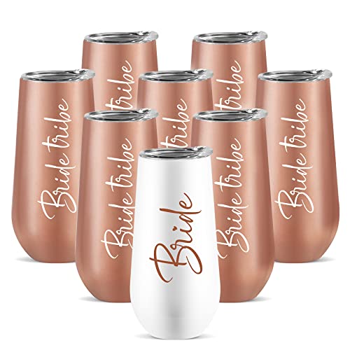 Ugiftcorner Bride Tribe Gifts Set of 8 Bride Tribe Champagne Flutes Tumbler for Bridesmaids Team Bride Women Bridal Shower Gifts Wedding Bachelorette Party Wine Tumblers Mug Cups 6 OZ
