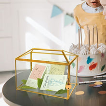 YIMORENCE V Gold Wedding Glass Card Box – 12.6 inch Large Wedding Card Holder Handmade Gold Glass Terrarium with Slot and Heart Lock