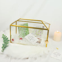 YIMORENCE V Gold Wedding Glass Card Box – 12.6 inch Large Wedding Card Holder Handmade Gold Glass Terrarium with Slot and Heart Lock