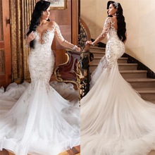 C2022-LS77 - Vestido de novia de alta costura de manga larga con pedrería