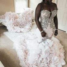 C2020-SP8b - Strapless fit-and-flare ruffle train wedding gown