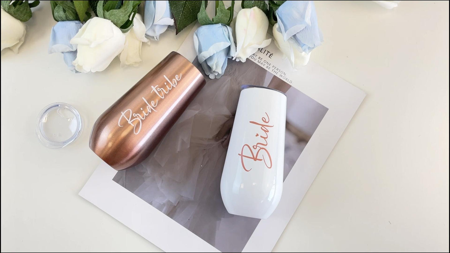 Ugiftcorner Bride Tribe Gifts Lot de 8 flûtes à champagne Bride Tribe pour demoiselles d'honneur, équipe de mariée, cadeaux de fête prénuptiale, mariage, enterrement de vie de jeune fille, verres à vin, tasses 170 ml