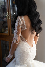 C2022-BLS81 - Sheer backless long sleeve lace fit-to-flare wedding gown