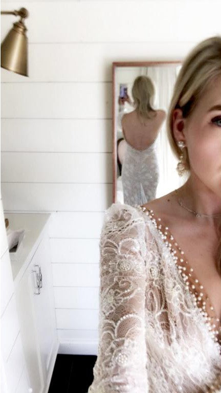 C2022-BL260 - Backless long sleeve sheer wedding gown