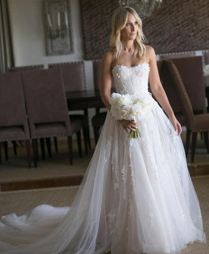 C2022-ALS24 - strapless a-line lace wedding gown