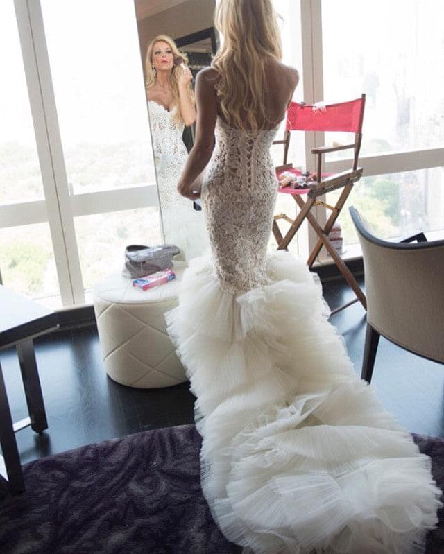 C2021-aSFF61 strapless mermaid beaded lace wedding gown with ruffles