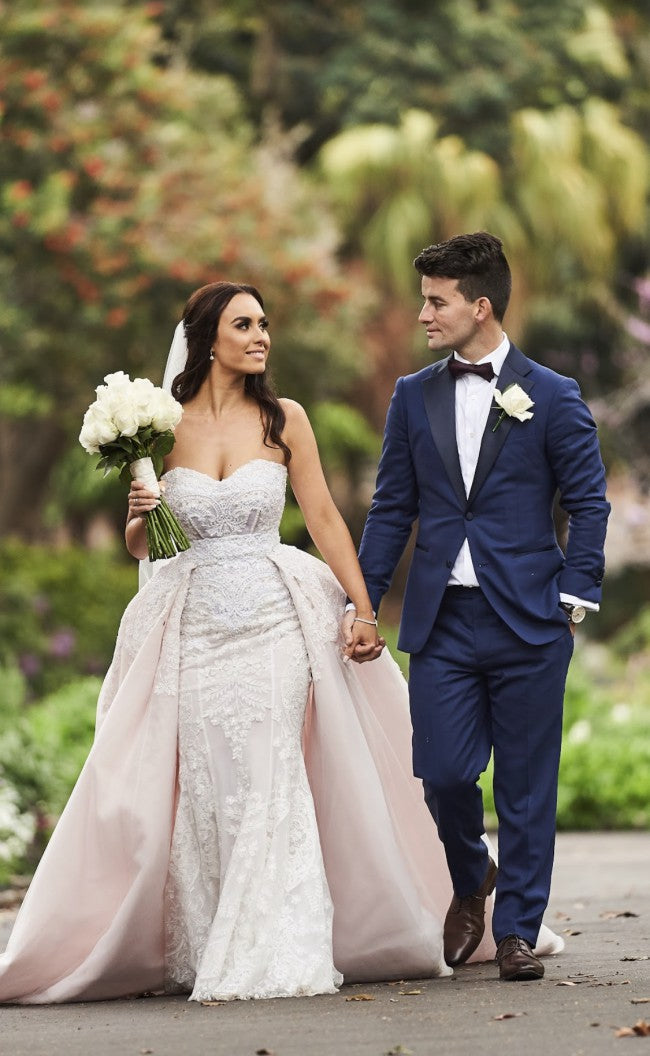 Robe de mariée brodée sans bretelles avec traîne de robe de bal amovible, C2022-SD448