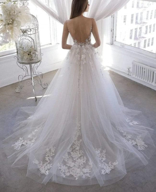 Robe de mariée en dentelle, robe de bal en tulle, sans manches, C2022-116