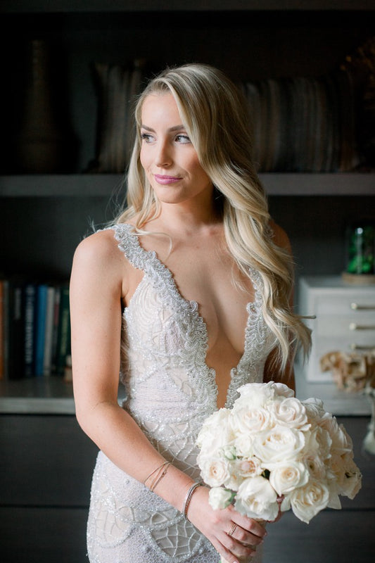 C2022-BF878 - beaded sexy v-neck fit-and-flare wedding gown