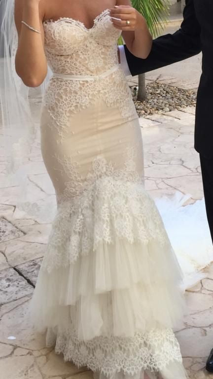 C2022-SL661 strapless fit-n-flare vintage style lace wedding gown