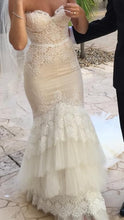 C2022-SL661 strapless fit-n-flare vintage style lace wedding gown