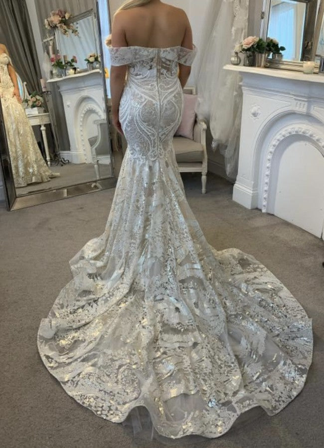 C2022-OS225 robe de mariée en dentelle perlée brodée à épaules dénudées
