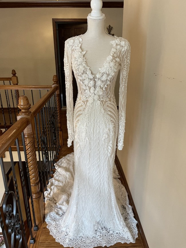 C2022-LSV829 - sexy v-neck long sleeve wedding gown