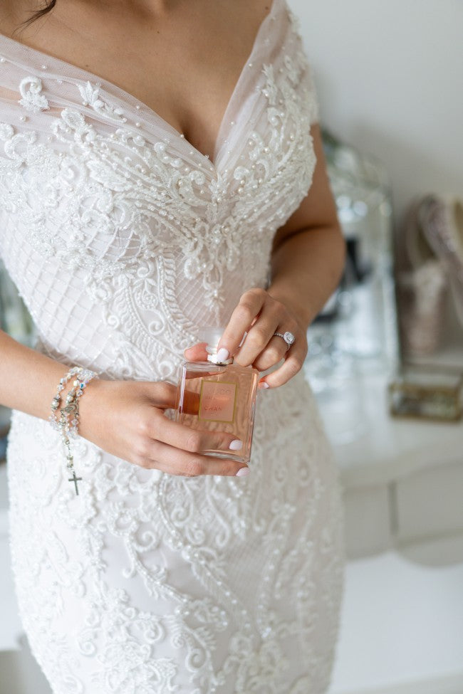 C2023-OS750 Embroidered off the shoulder wedding gown with detachable train