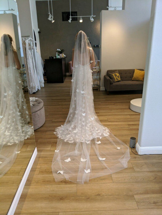 C2023-FD229 fitted sheath wedding gown with 3D flower motif and spaghetti straps
