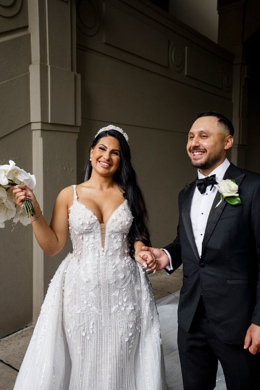 C2023-BG556  3D beaded sexy wedding dress with detachable ball gown train