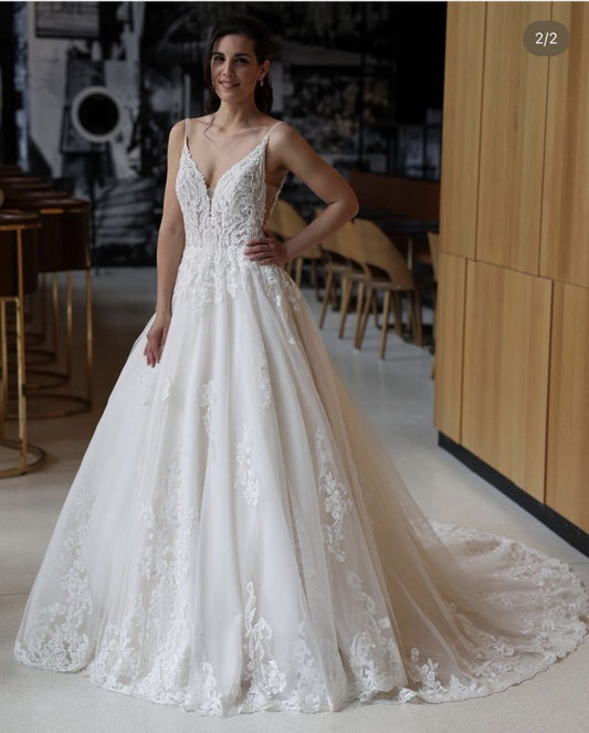 C2023-BG66 - spaghetti strap formal beaded lace ball gown wedding dress
