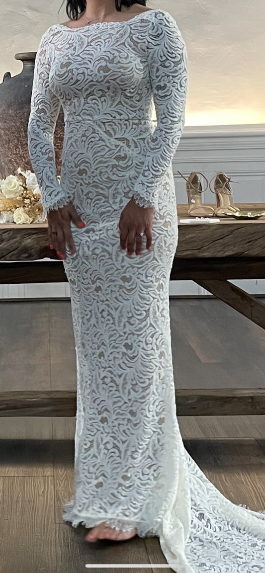 C2023-MLS44 - modest long sleeve backless wedding gown