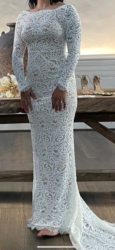 C2023-MLS44 - modest long sleeve backless wedding gown