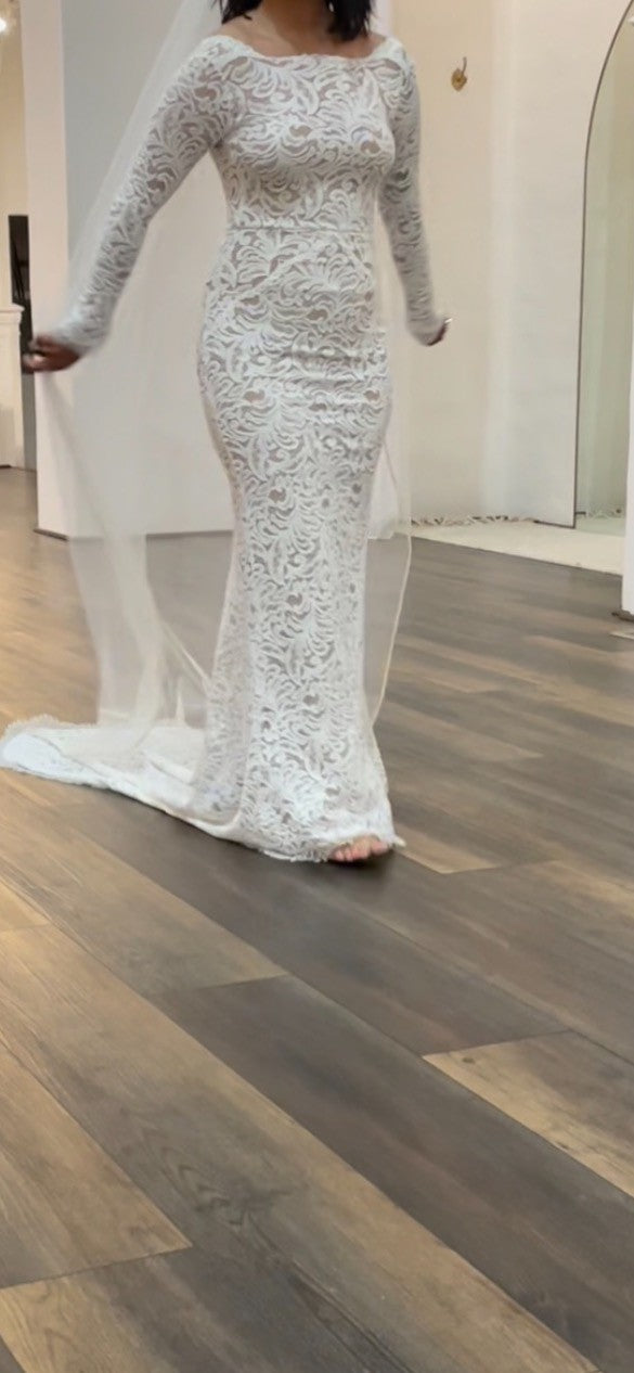 C2023-MLS44 - modest long sleeve backless wedding gown
