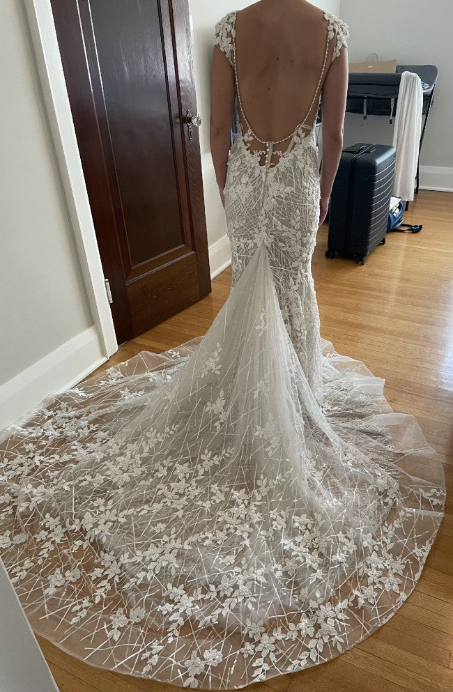 C2023-CS71 - cap sleeve deep v-neck backless wedding gown