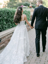 C2023-SAL12a - designer a-line beaded lace wedding gown with straps